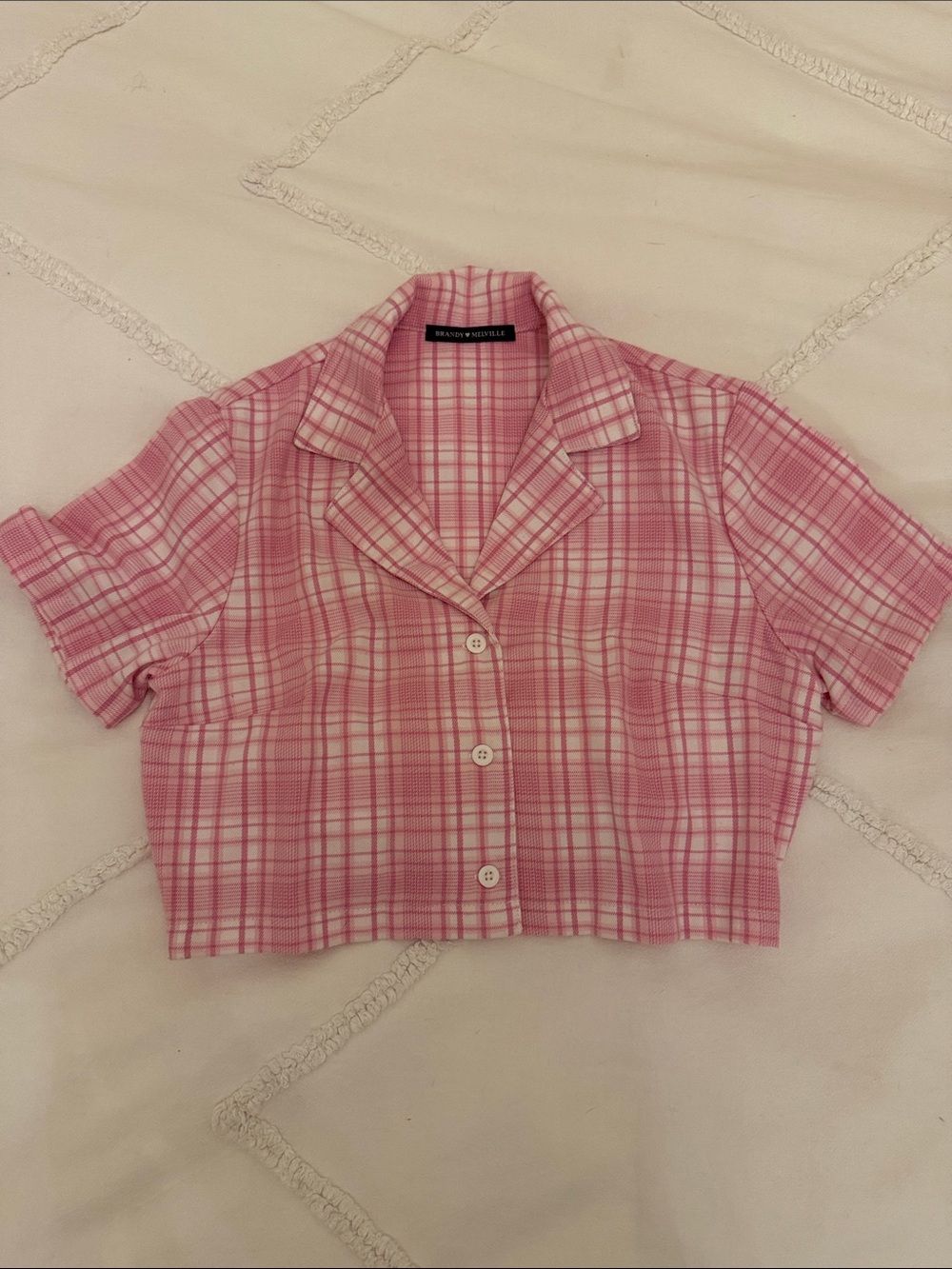 Brandy Melville Pink Plaid Button-Up Top